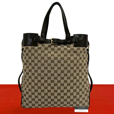 GUCCI グッチ GG 柄 キャンバス レザー トートバッグ ブラウン
59507