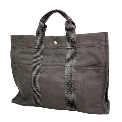 【6fa1241】エルメス トートバッグ エールラインMM キャンバス グレー シルバー金具【中古】メンズ レディース ユニセックス