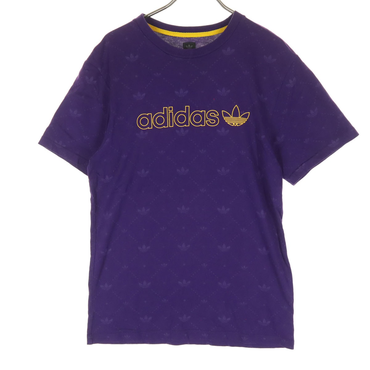美品 adidas アディダス トレフォイルロゴ柄 半袖 クルーネック Tシャツ M パープル コットン