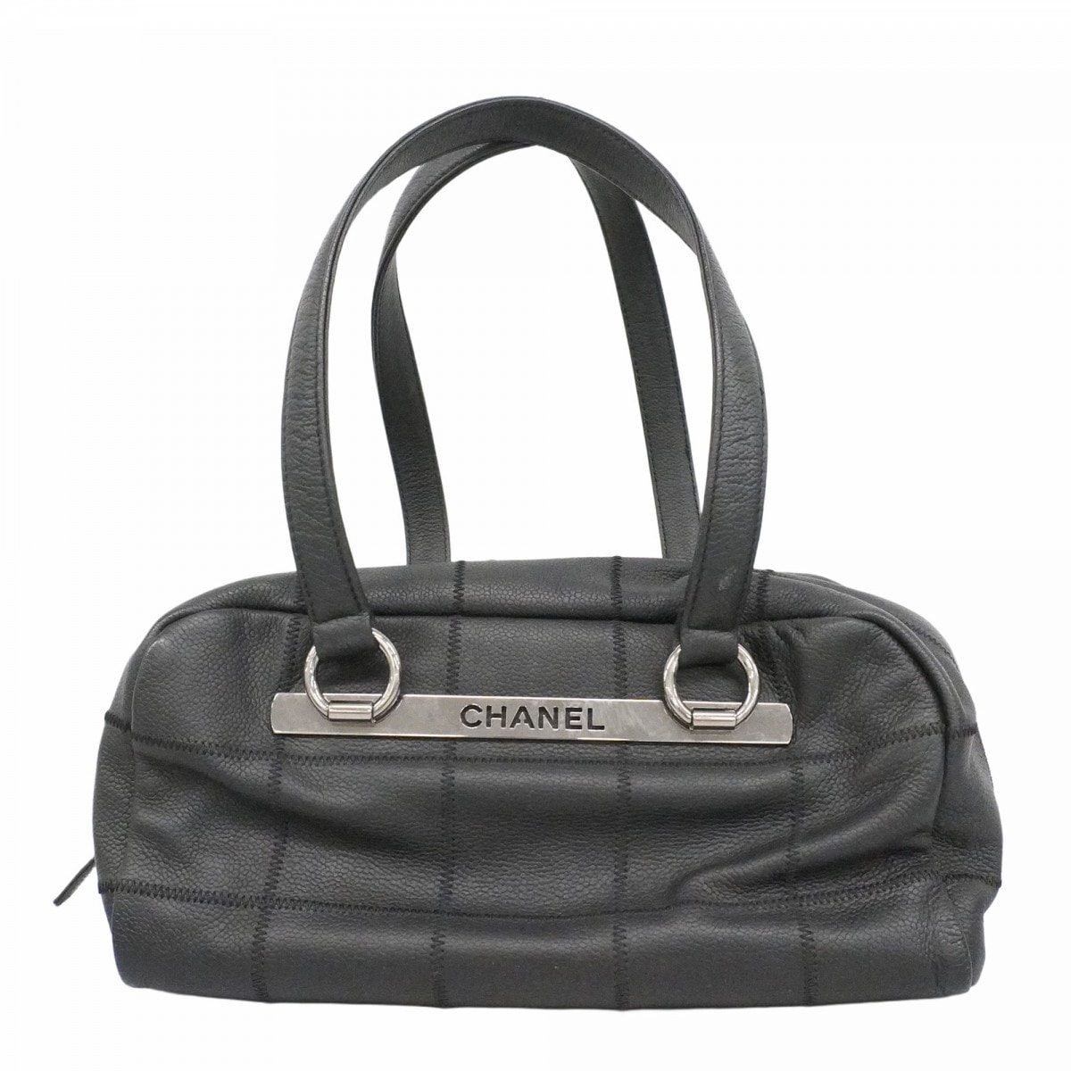 【6ce6067-k】シャネル ハンドバッグ チョコバー キャビアスキン ブラック シルバー金具【中古】レディース
