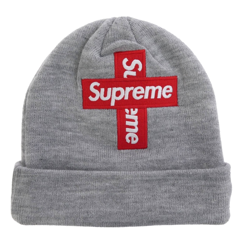 Supreme シュプリーム 帽子 Cross Box Logo Beanie クロスボックスロゴ ビーニー ニット帽 グレー系【中古】