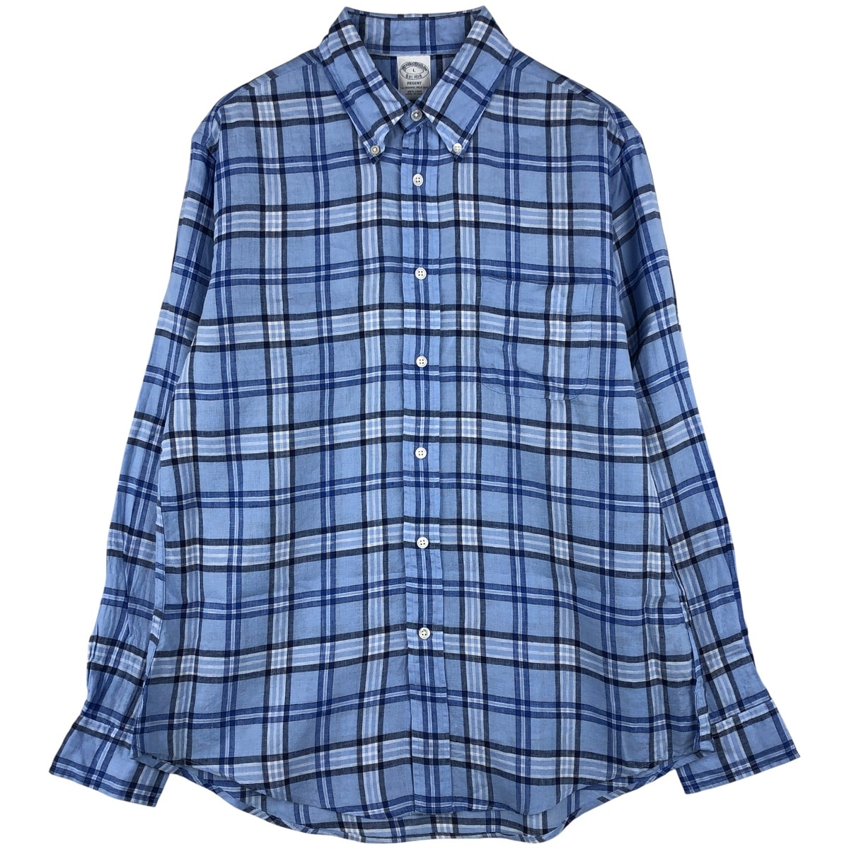 古着 ブルックスブラザーズ Brooks Brothers Est. 1818 REGENT チェック柄 長袖 リネン ボタンダウンシャツ メンズL相当/eaa458504