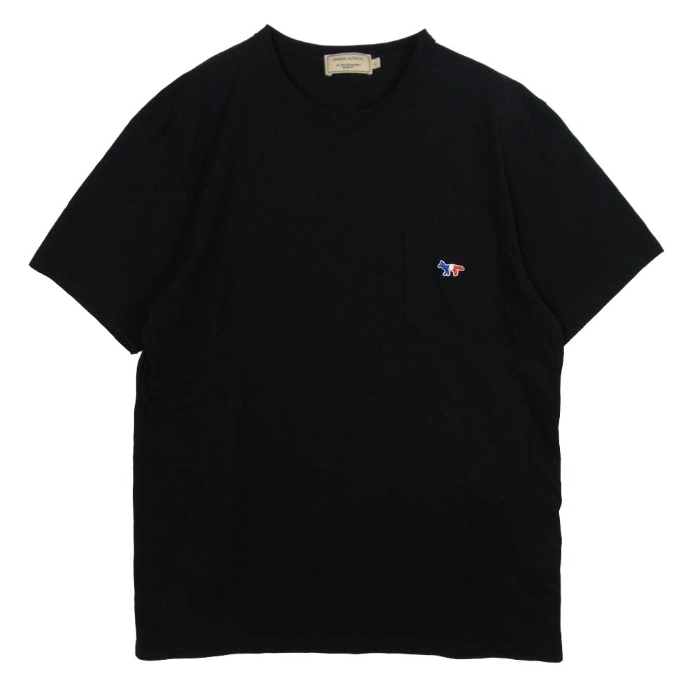 MAISON KITSUNE メゾンキツネ Tシャツ AM00102KJ0010 フォックスロゴ 胸ポケット Tシャツ ブラック系 L【中古】