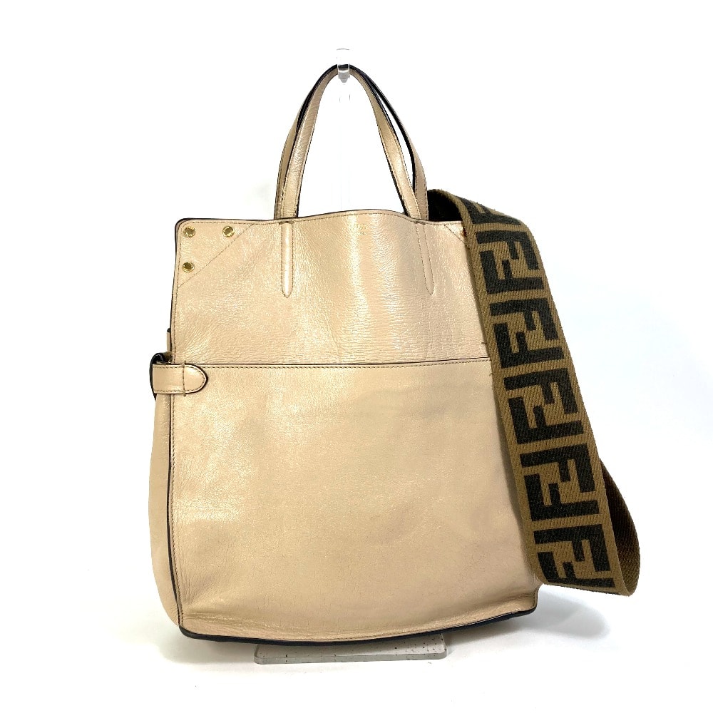 フェンディ FENDI FLIP フリップ ラージ FFロゴ ストラップ 8BT303 ズッカ ハンドバッグ 2WAYバッグ 斜め掛け ショルダーバッグ レザー/スエード ベージュ