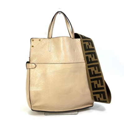 フェンディ FENDI FLIP フリップ ラージ FFロゴ ストラップ 8BT303 ズッカ ハンドバッグ 2WAYバッグ 斜め掛け ショルダーバッグ レザー/スエード ベージュ