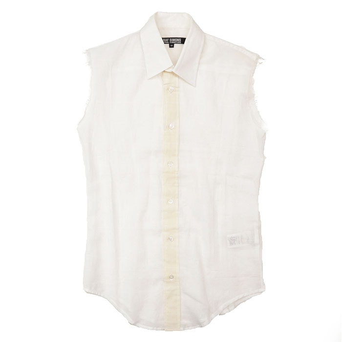 【美品】 ラフシモンズ ノースリーブ カットオフスリーブ トップス メンズ ホワイト ベージュ 44 RAF SIMONS