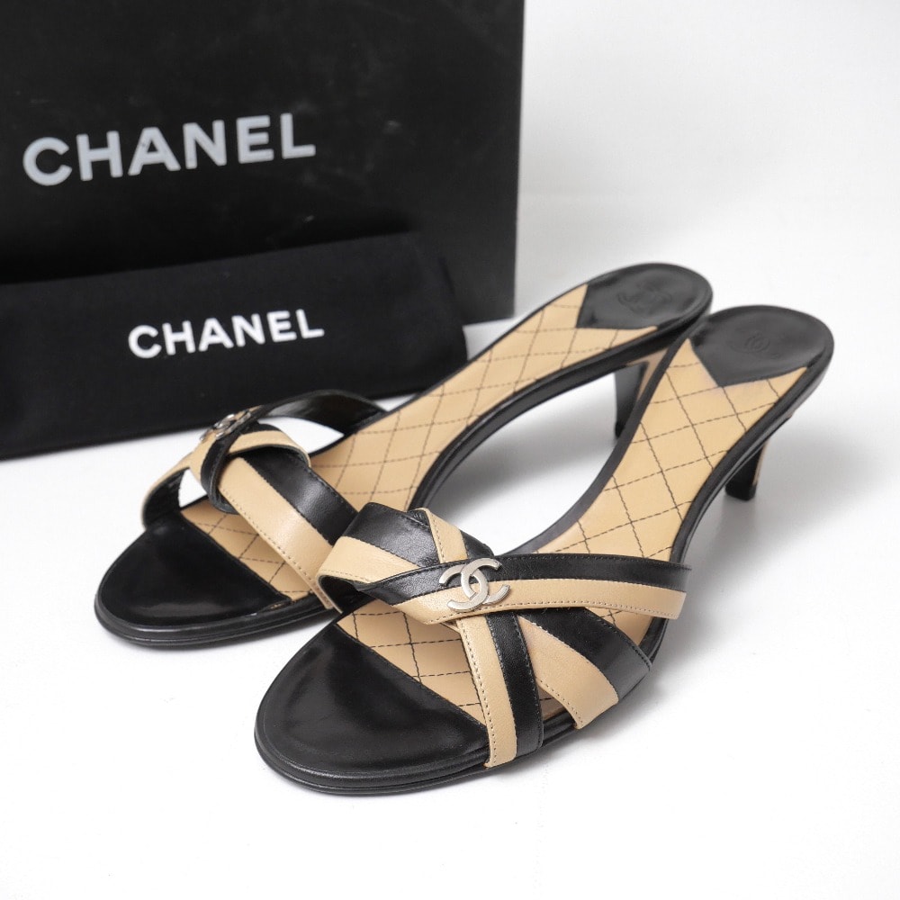 CHANEL シャネル サンダル サイズ39 CC ココマーク バイカラー ブランド古着【中古】20260603/RA9562
