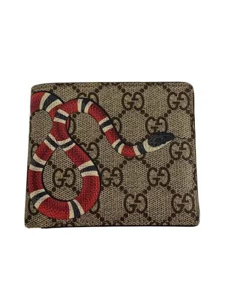 GUCCI Kingsnake Print GG Supreme Wallet "Beige"