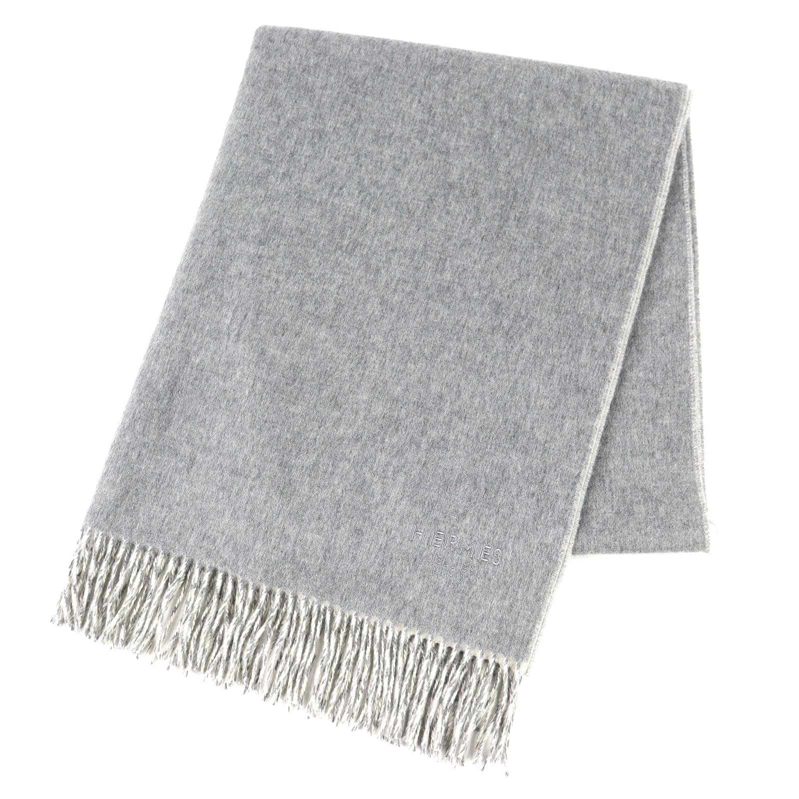 極美品 エルメス ロゴ刺繍 ダブルフェイス マフラーショール H259130S