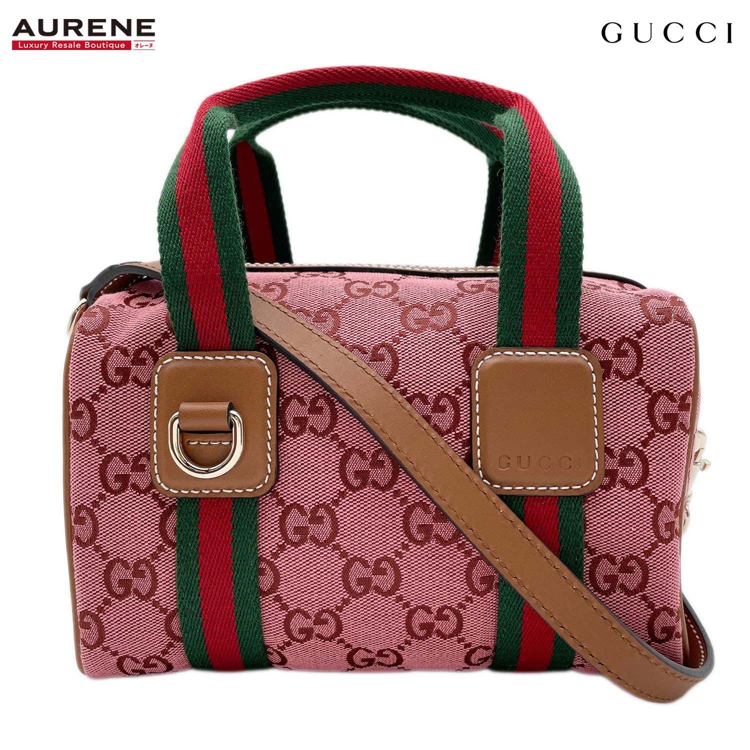 GUCCI グッチ ハンドバッグ ウェブストライプ 2WAY ミニ ボストン 856055 GGキャンバス レザー ピンク レディース
 【中古】