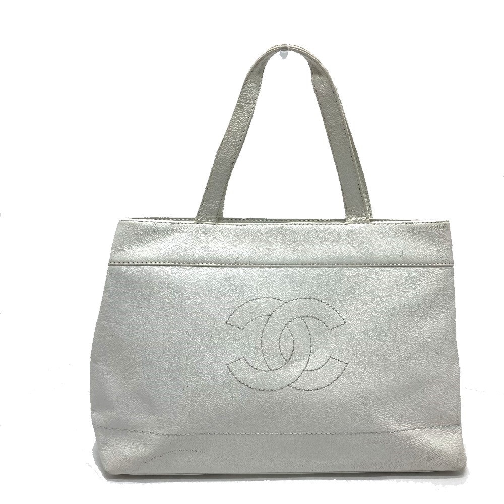 シャネル CHANEL 手提げ CC ココマーク カバン ハンドバッグ 肩掛け トートバッグ ショルダーバッグ キャビアスキン ホワイト