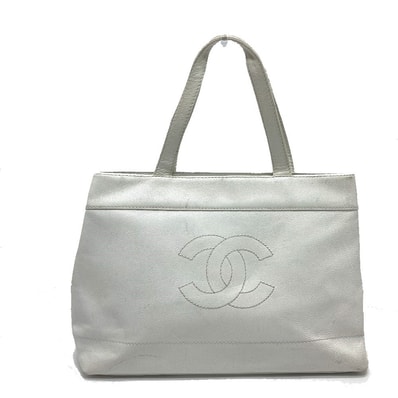 シャネル CHANEL 手提げ CC ココマーク カバン ハンドバッグ 肩掛け トートバッグ ショルダーバッグ キャビアスキン ホワイト