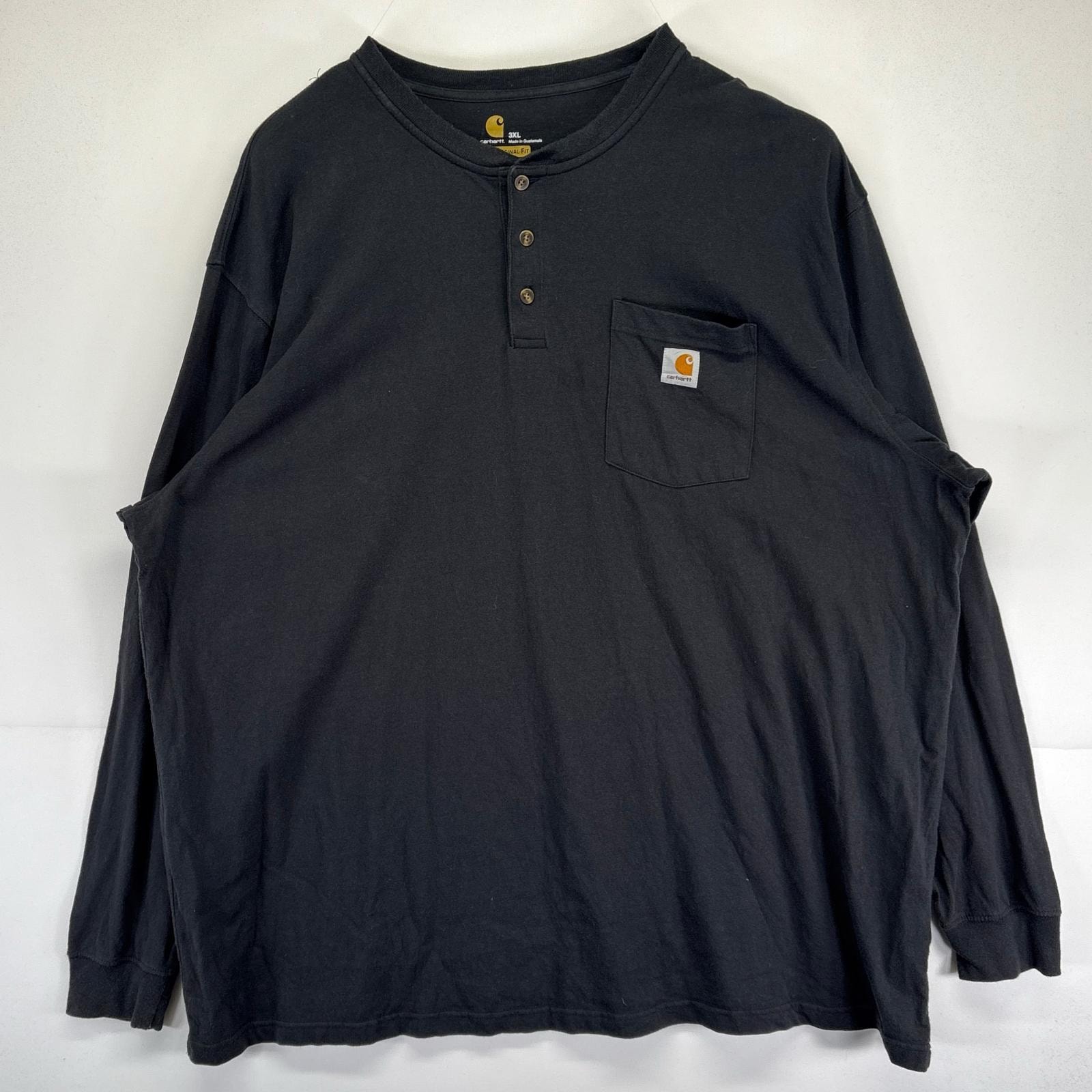 古着 カーハート Carhartt 長袖Tシャツ 大きいサイズ ヘンリーネック ワンポイントロゴ ワーク 3XL  ブラック メンズ