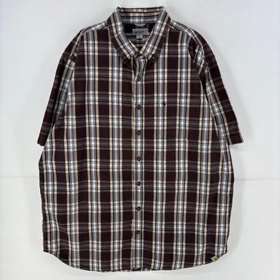 古着 カーハート Carhartt 長袖シャツ ワンポイント 胸ポケット 大きいサイズ ワーク 2XL ブラウン系 チェック メンズ