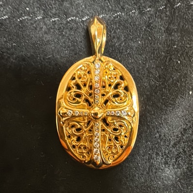 Chrome Hearts 22K Classic Oval Pave Diamond Necklace Top "Gold"