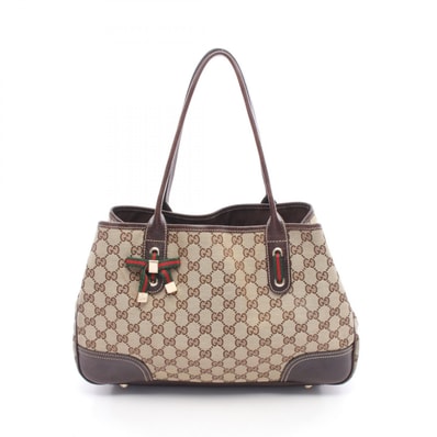 グッチ GUCCI プリンシー シェリーライン GGキャンバス トートバッグ バッグ キャンバス レザー レディース ベージュ系 / ブラウン系 163805 【中古】