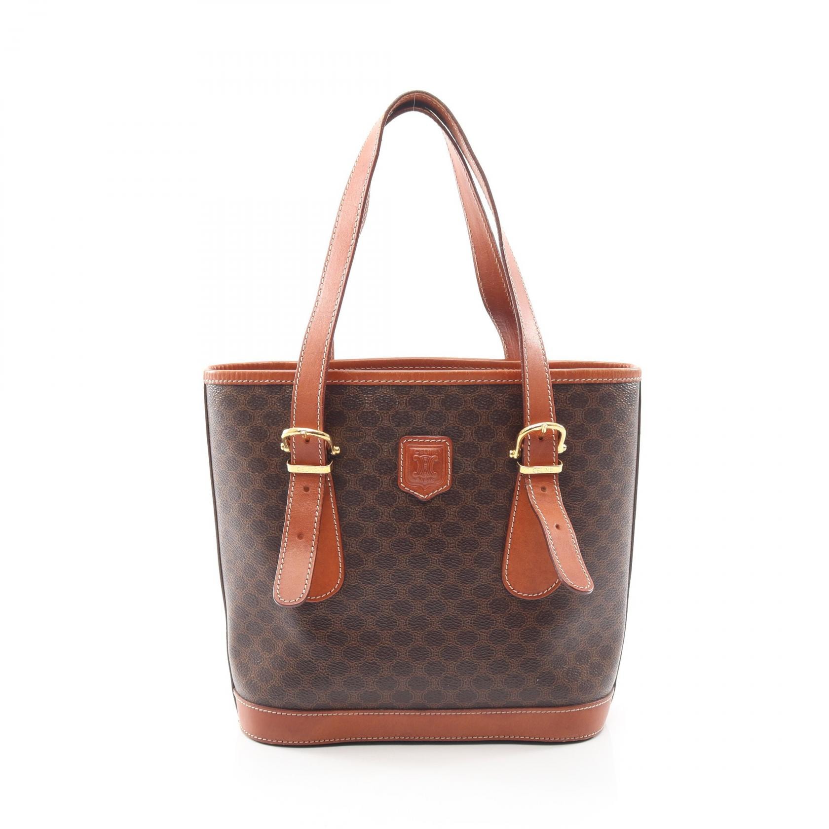 セリーヌ CELINE マカダム トートバッグ バッグ PVCコーティングキャンバス レザー レディース ブラウン系 【中古】