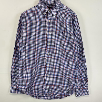 古着 ラルフローレン RALPH LAUREN 長袖シャツ ボタンダウン ロゴ刺繍 ワンポイント M パープル系 チェック メンズ