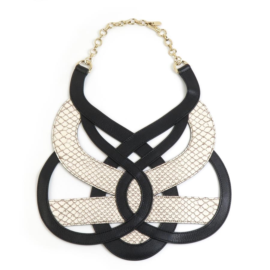 バリー BALLY ネックレス レザー ブラック×アイボリー ユニセックス【中古】 h30700a