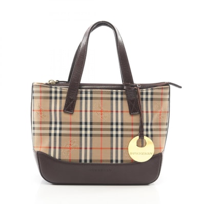 バーバリー BURBERRY ヘイマーケットチェック ハンドバッグ バッグ キャンバス レザー レディース ベージュ系 / ブラウン系 【中古】