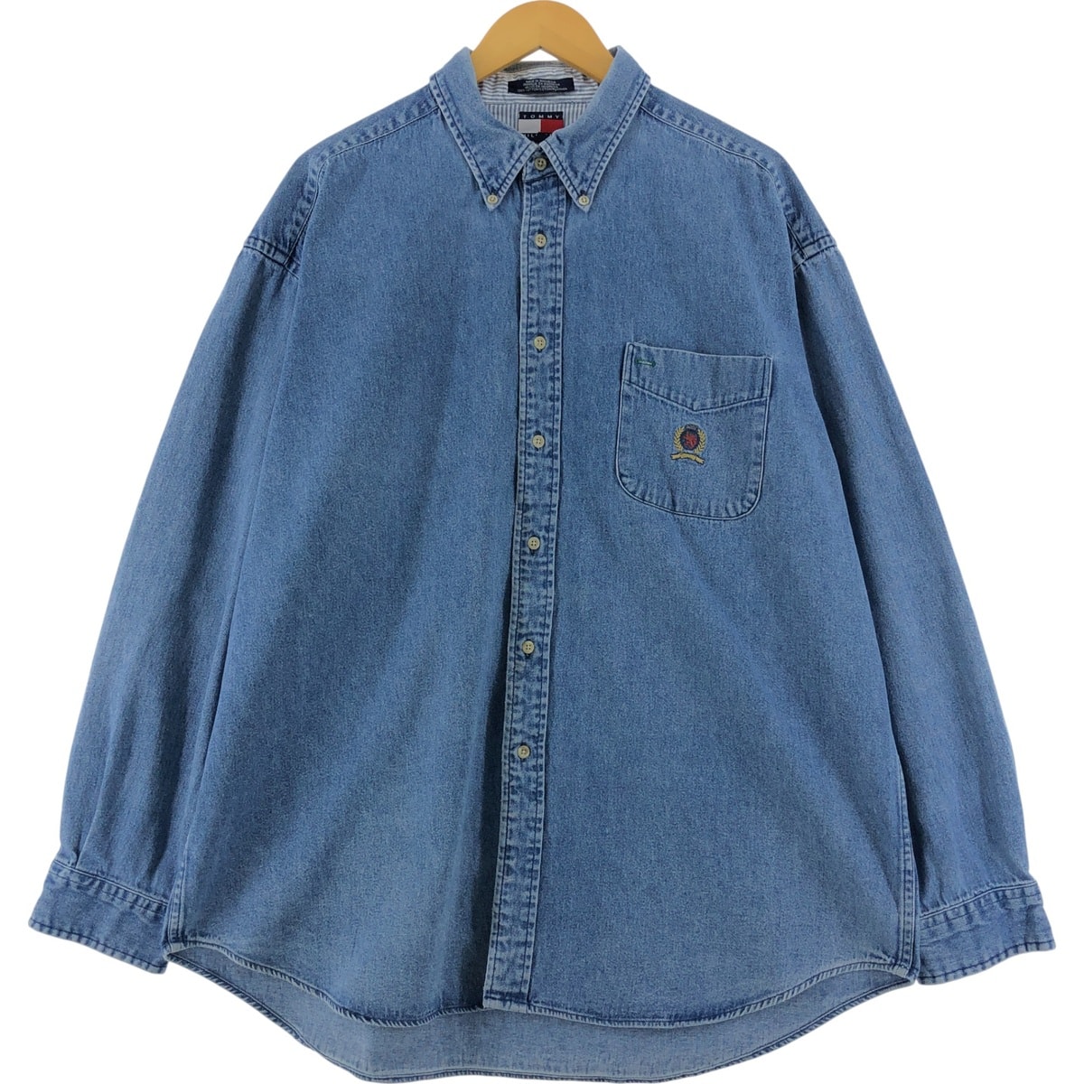 古着 90~年代 トミーヒルフィガー TOMMY HILFIGER 長袖 ボタンダウンデニムシャツ メンズXL相当/eaa531274