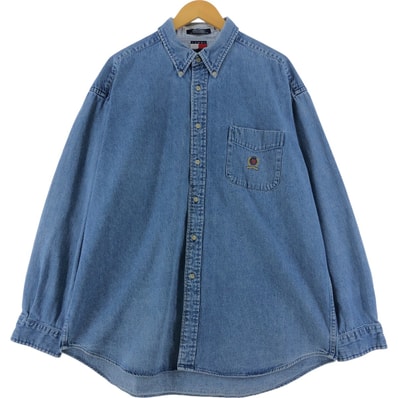 古着 90~年代 トミーヒルフィガー TOMMY HILFIGER 長袖 ボタンダウンデニムシャツ メンズXL相当/eaa531274