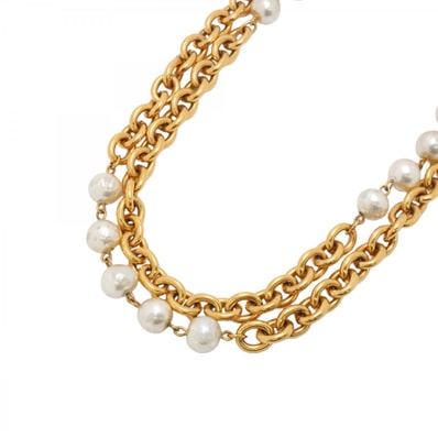 ★最終価格【6jfb0204-k】シャネル ネックレス ヴィンテージ GPメッキ フェイクパール ゴールド【中古】レディース