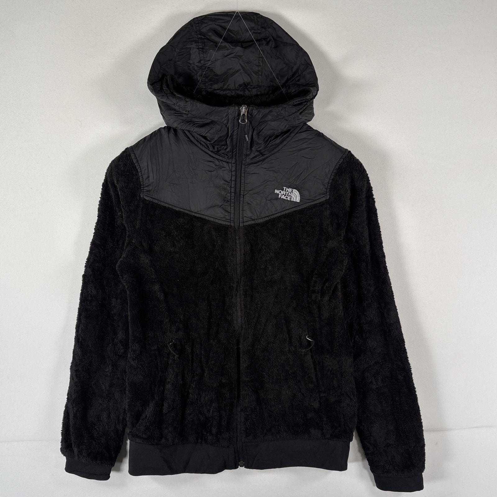 古着 ザ・ノースフェイス THE NORTH FACE フルジップフリースジャケット パーカー ナイロン切り替え ワンポイント S  ブラック レディース