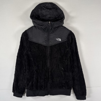 古着 ザ・ノースフェイス THE NORTH FACE フルジップフリースジャケット パーカー ナイロン切り替え ワンポイント S ブラック レディース