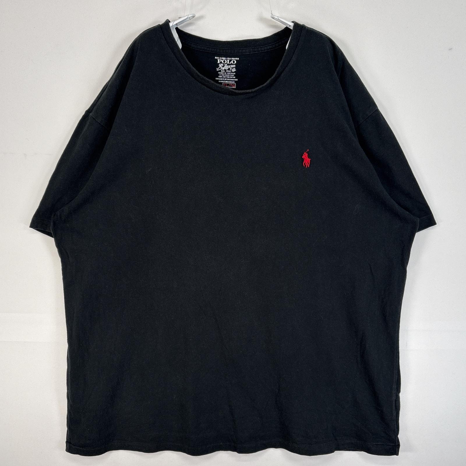 古着 ポロ・ラルフローレン POLO RALPH LAUREN 半袖Tシャツ ロゴ 刺繍 クルーネック 大きいサイズ XL  ブラック 無地 メンズ