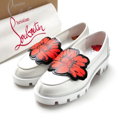 ■未使用品■Christian Louboutin クリスチャンルブタン ローファー サイズ38 1/2 BUTTON FLOWER MOC LUG プラットフォーム 厚底 フラワー イタリア製 20250508/RA4428