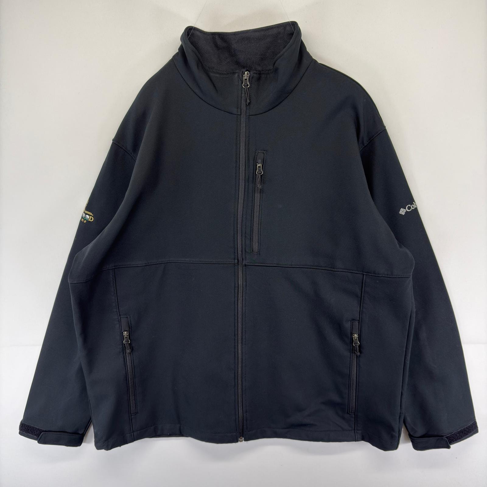古着 コロンビア Columbia ジャケット シェル ワンポイント ドローコード 大きいサイズ フルジップ フリース 2XL  ブラック系 メンズ