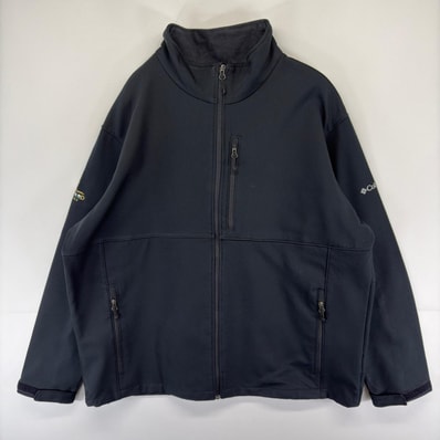 古着 コロンビア Columbia ジャケット シェル ワンポイント ドローコード 大きいサイズ フルジップ フリース 2XL ブラック系 メンズ