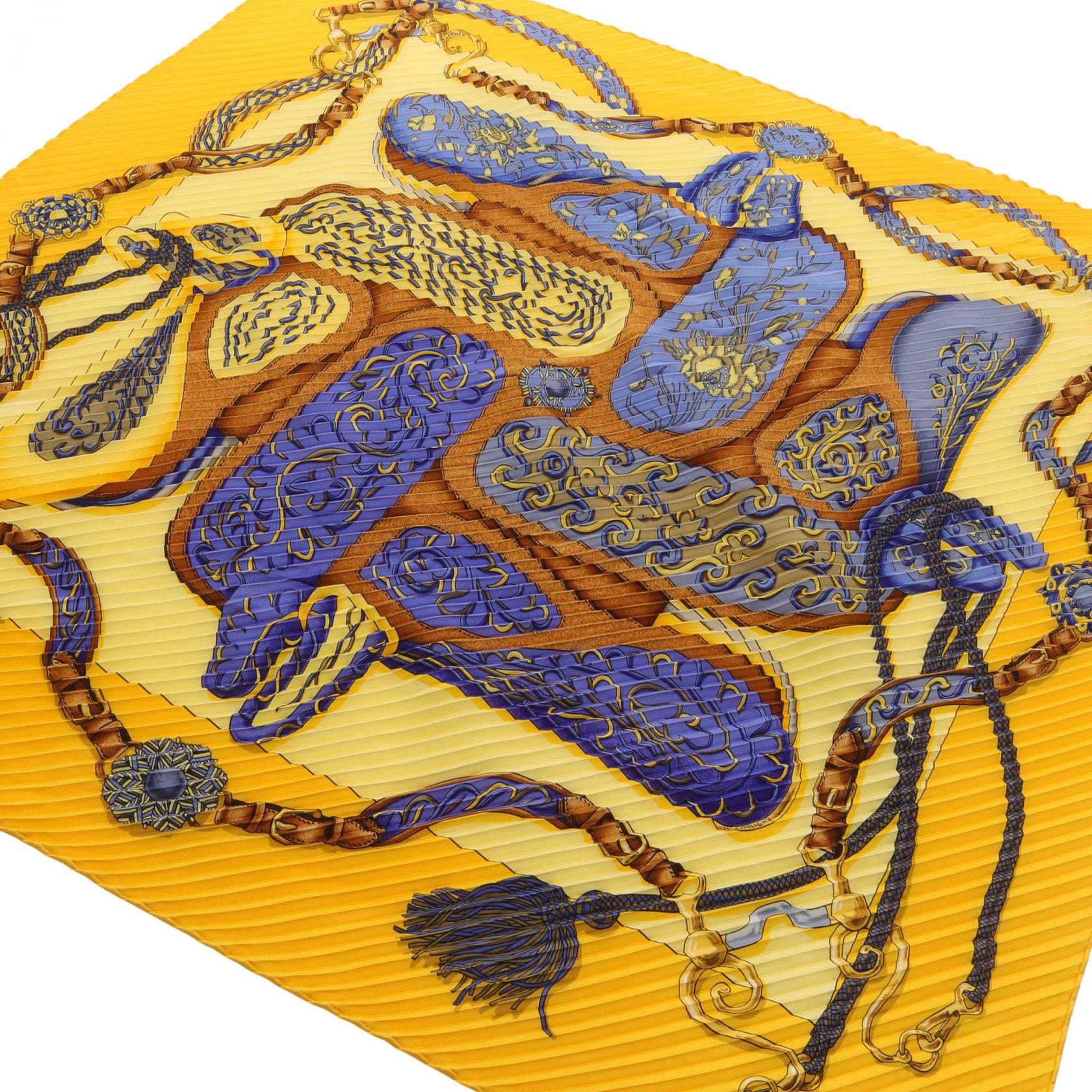 エルメス HERMES カレプリセ Festival スカーフ 衣料品 シルク シルク レディース イエロー系 / ブルー系 / ブラウン系 【中古】