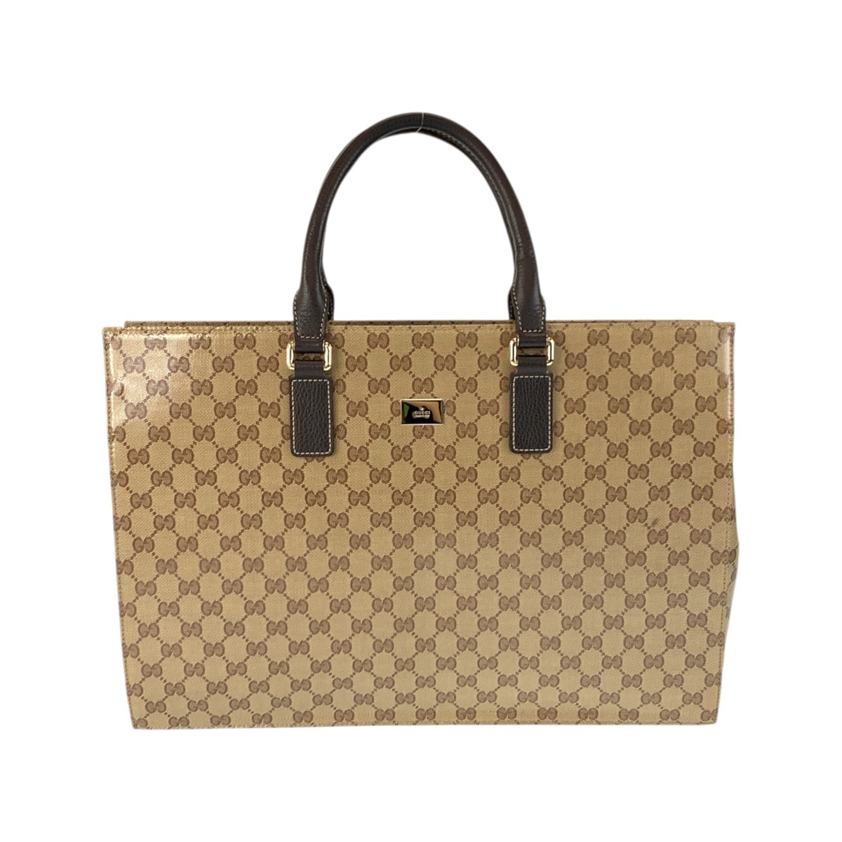 美品 GUCCI グッチ GGクリスタル ベージュ ダークブラウン ゴールド金具 PVC ビジネスバッグ ブリーフケース 600188 【中古】