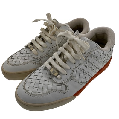 BOTTEGAVENETA ボッテガヴェネタ イントレチャート スニーカー 約24.5cm #39 レザー ラバー ホワイト オレンジ ユニセックス【中古】