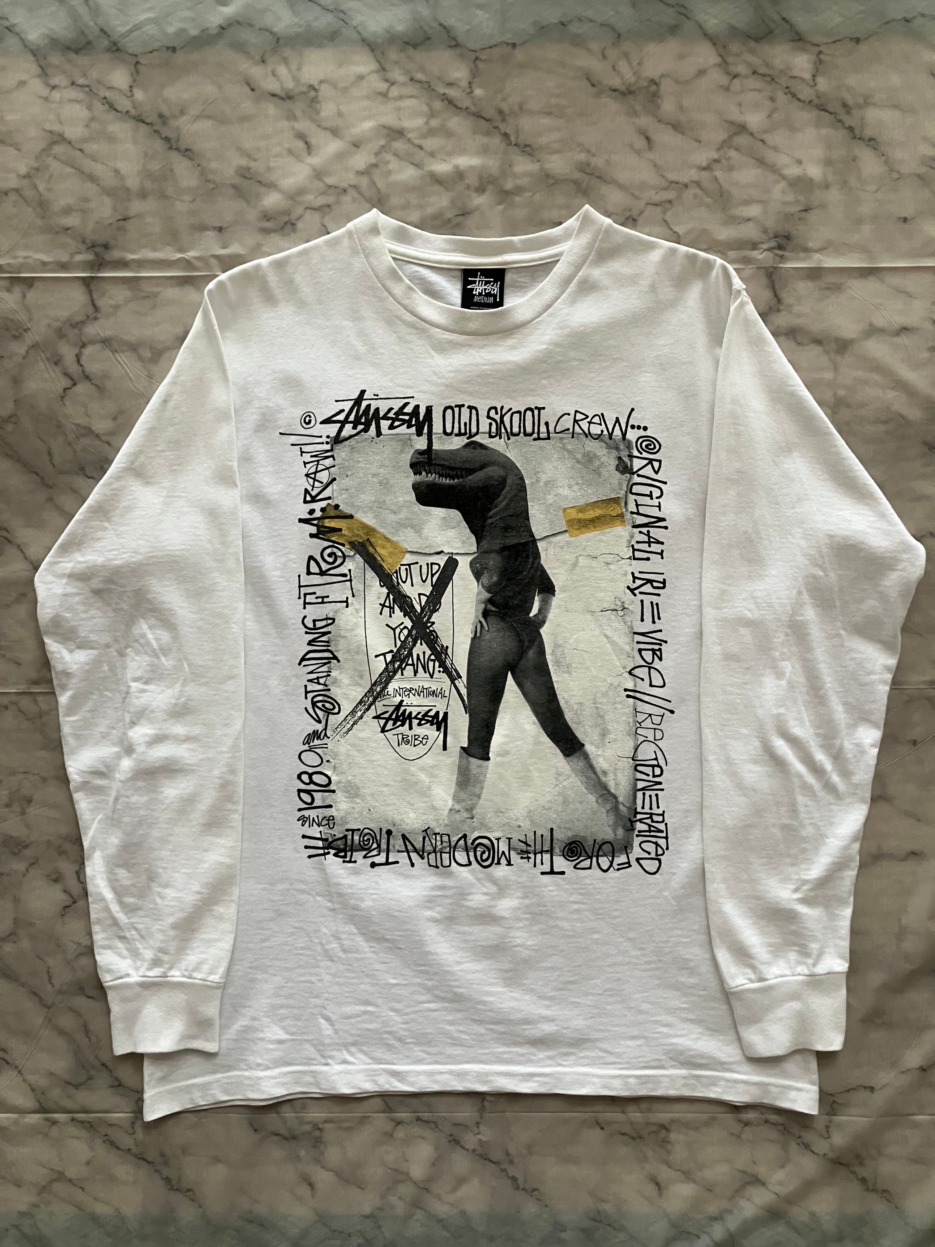 STUSSY OLD SKOOL CREW L/S Tシャツ ホワイト