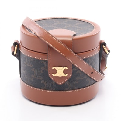 セリーヌ CELINE タンブール スモール トリオンフ ショルダーバッグ バッグ PVCコーティングキャンバス レザー レディース ブラック系 / ブラウン系 195642 【中古】