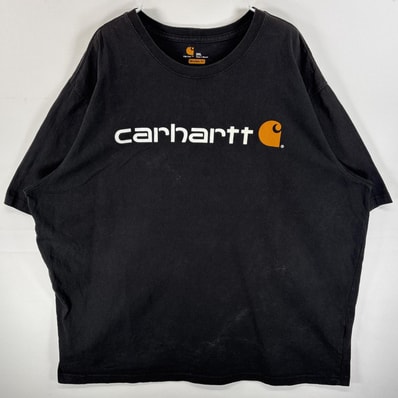 古着 カーハート Carhartt 半袖Tシャツ 肉厚 ラバープリント ロゴ 大きいサイズ 2XL ブラック メンズ