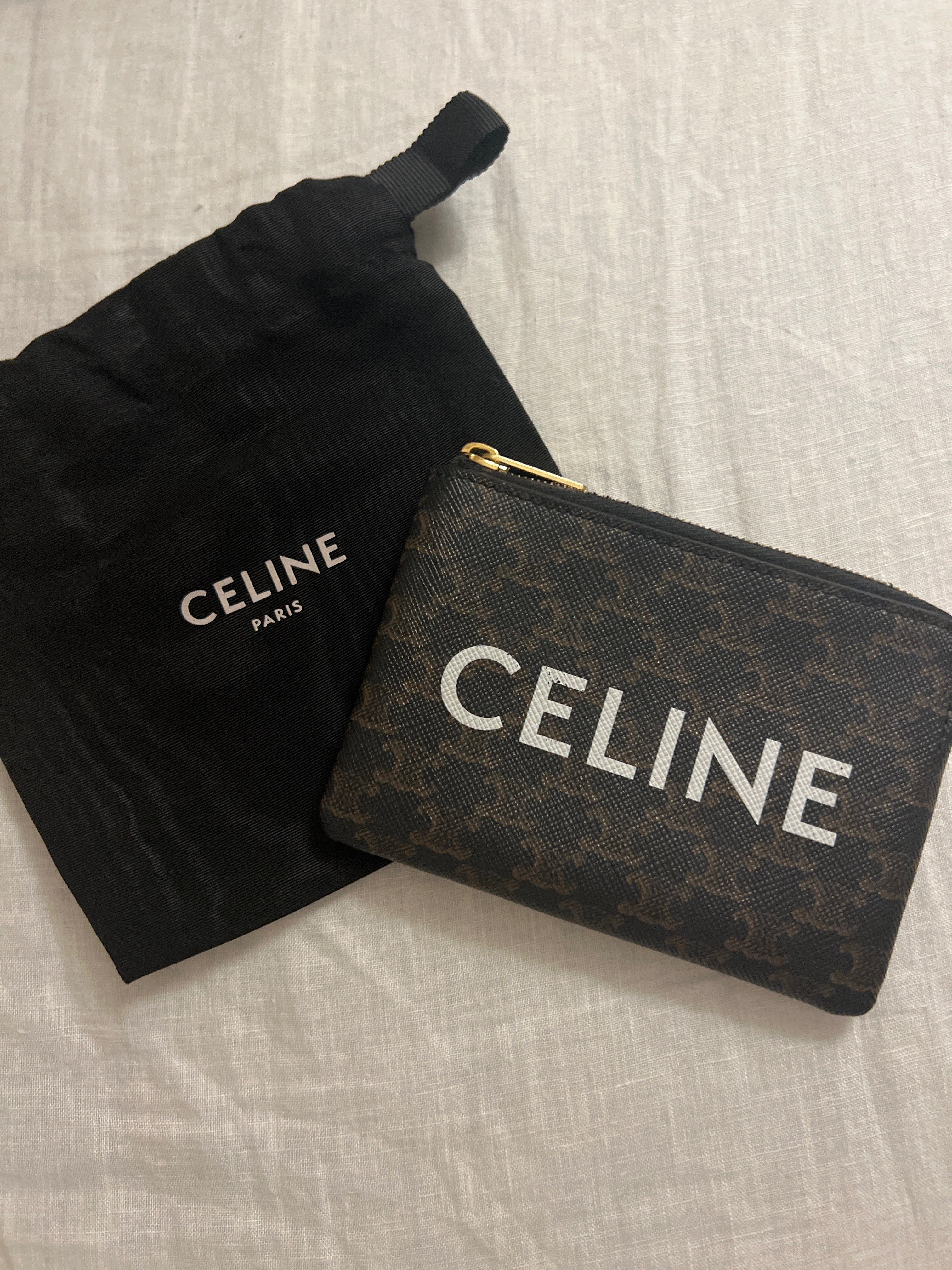 CELINE Coin and Card Pouch In Triomphe Canvas "White"