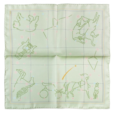 HERMES エルメス スカーフ カレ45 ガヴロッシュ 星座 シルク グリーン ピンク【中古】