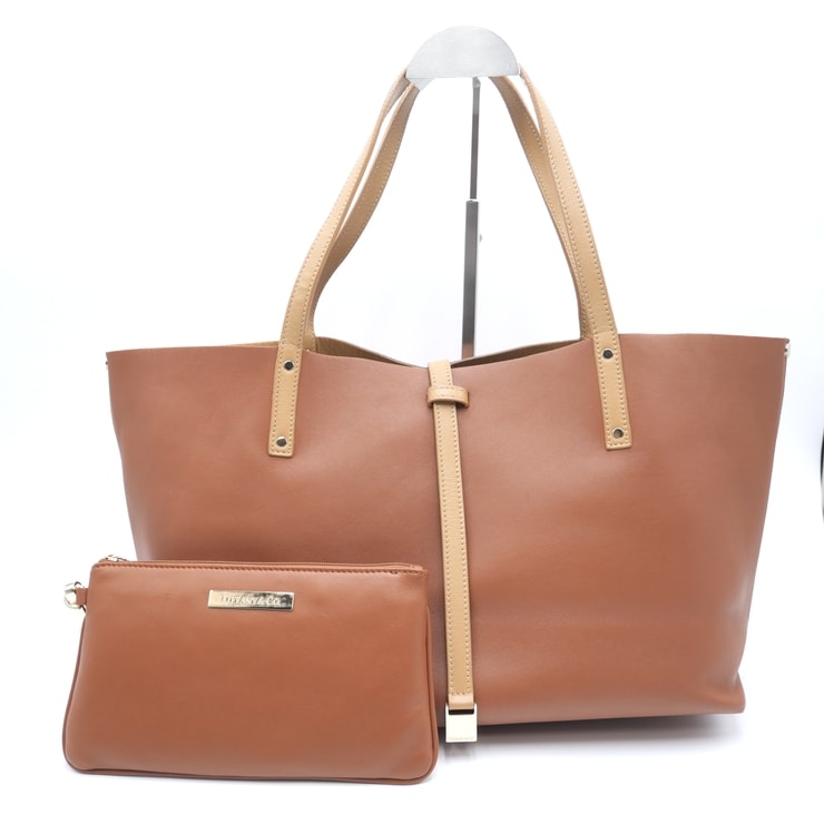Tiffany & Co.(ティファニー)リバーシブル トートバッグ レザー ブラウン ポーチ付き シルバー金具 レディース【中古】