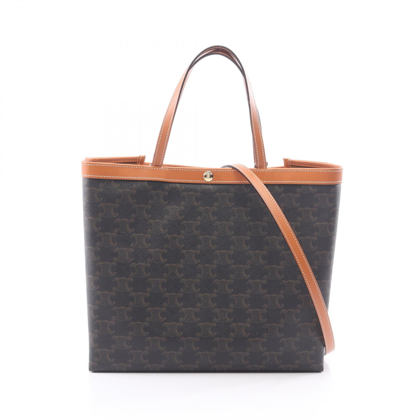 セリーヌ CELINE スモール スクエア カバ トリオンフ 2WAY トートバッグ バッグ PVCコーティングキャンバス レザー レディース ブラック系 / ブラウン系 L10872O9003MI 【新品】