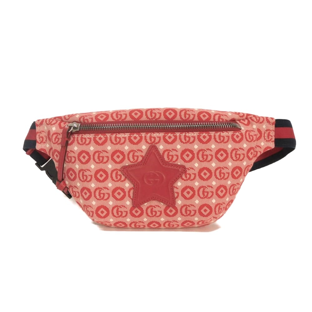 GUCCI グッチ スター インターロッキングG ウエストポーチ キッズ ダブルG 総柄 ウェブ ストライプ シェリー コットン カーフ クロスボディ ショルダーバッグ 未使用 チルドレンズ レッド ボディバッグ 502095 FABBD 6479