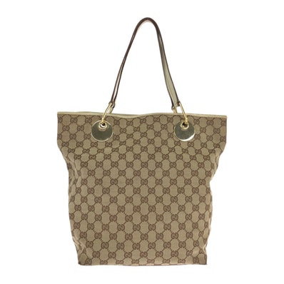 GUCCI グッチ ベージュ ホワイト ゴールド金具 GGキャンバス レザー/ トートバッグ ショルダーバッグ 601333 【中古】