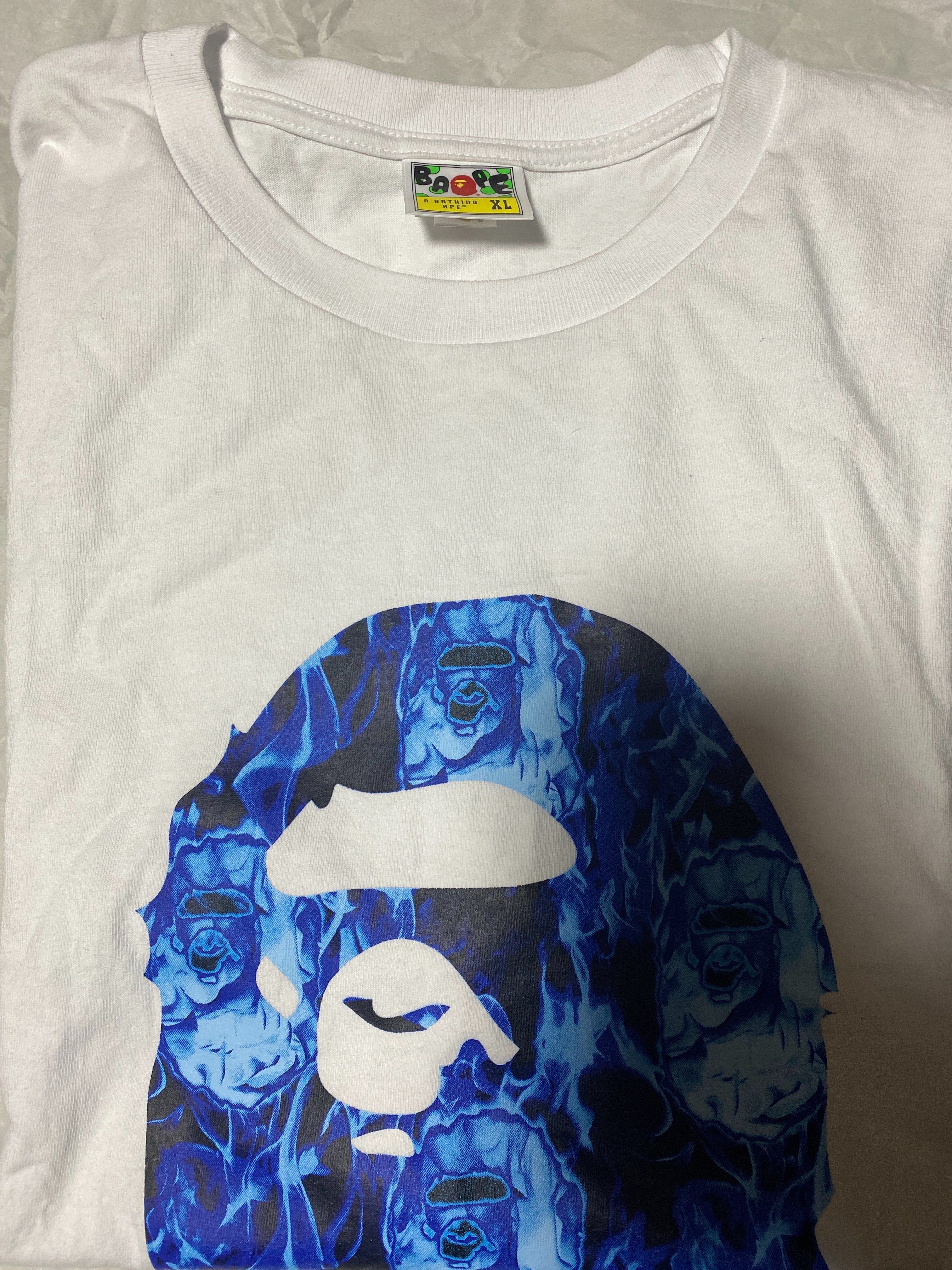 A BATHING APE Ape Head Flame T-Shirt "White/Blue"