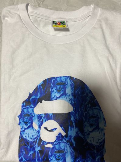 A BATHING APE Ape Head Flame T-Shirt "White/Blue"