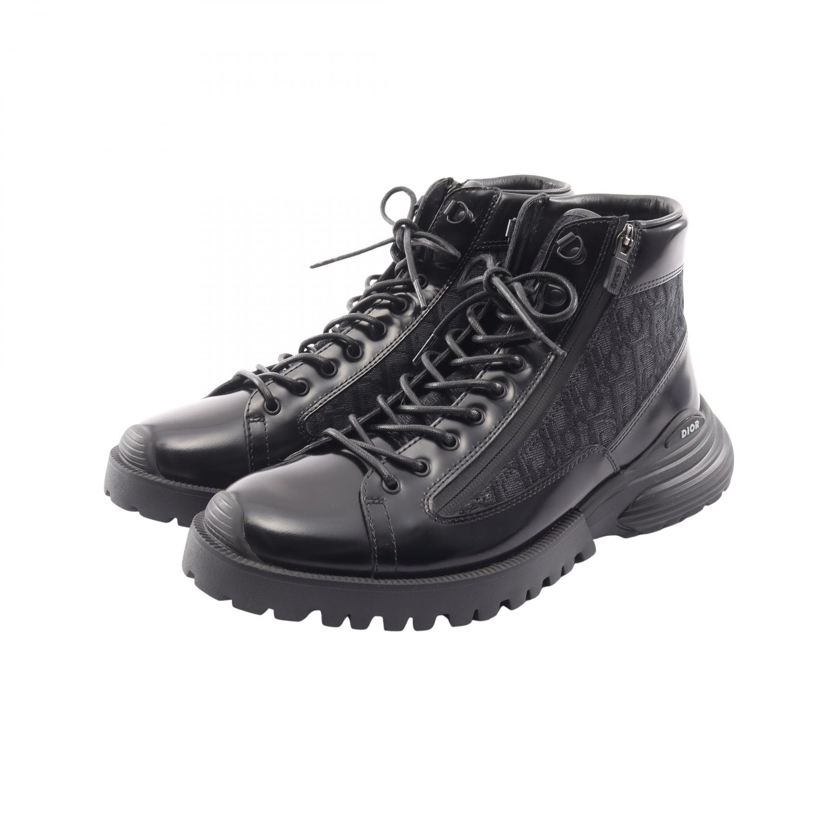 ディオール Dior Dior Combat オブリーク ショート ブーツ 靴 レザー ファブリック メンズ ブラック系 / グレー系 【中古】