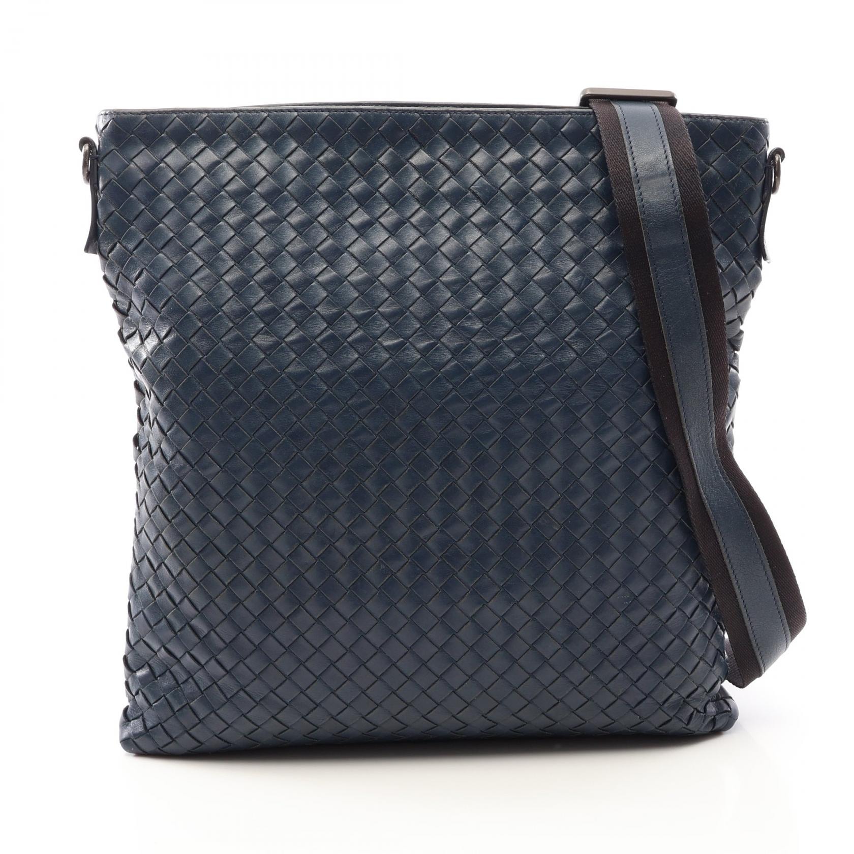 ボッテガヴェネタ BOTTEGA VENETA イントレチャート ショルダーバッグ バッグ レザー レディース ネイビー系 【中古】