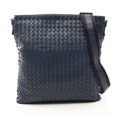 ボッテガヴェネタ BOTTEGA VENETA イントレチャート ショルダーバッグ バッグ レザー レディース ネイビー系 【中古】